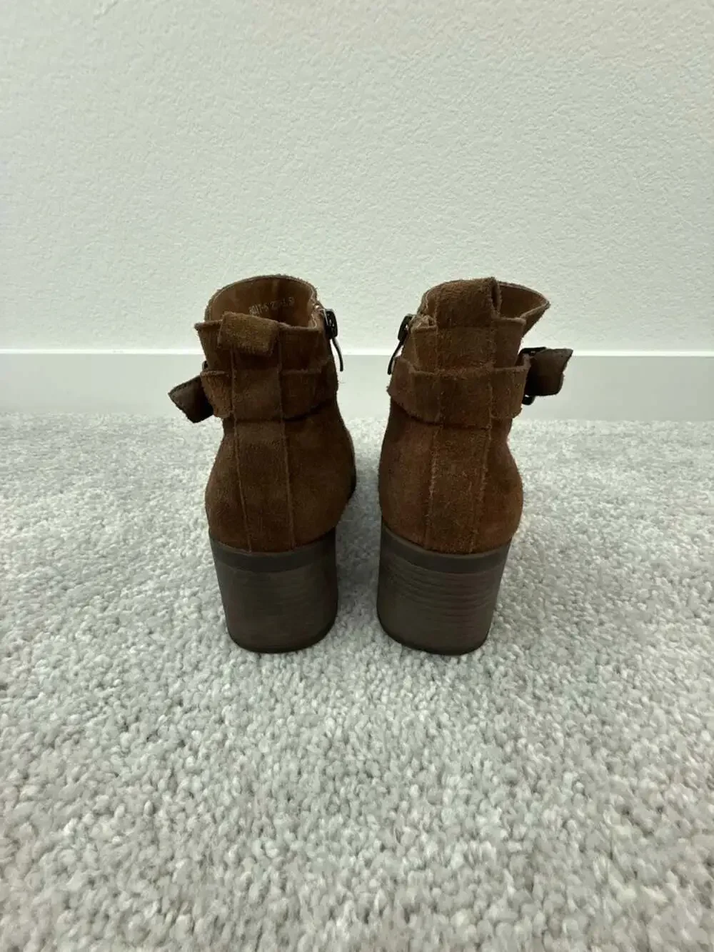 YGMMN Brown Suede Block Heel Ankle Booties with Side Buckle